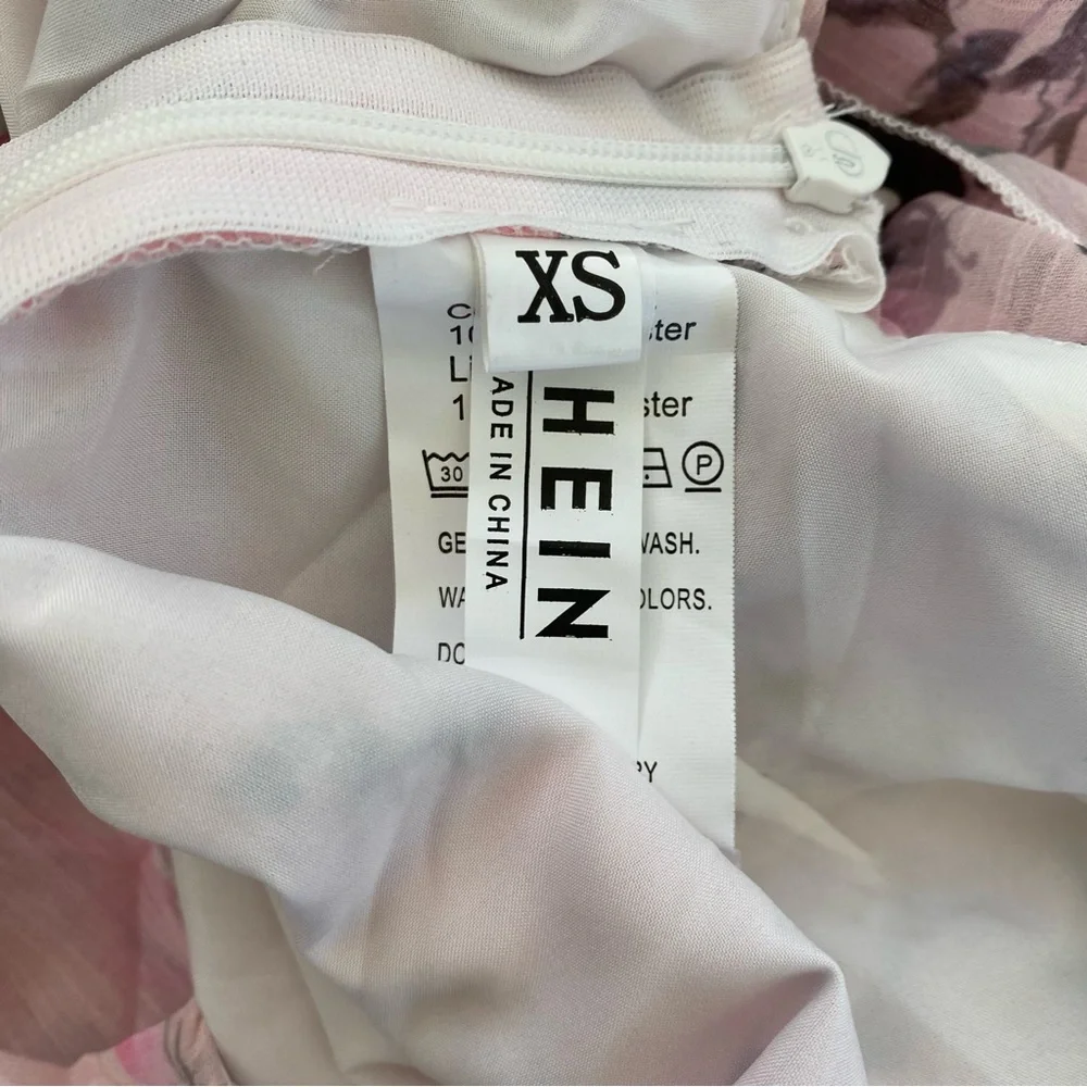 NWOT Pink Floral One Shoulder Ruffle Trim High Waist Flared Mini Dress XS - Picture 12 of 15